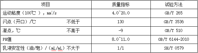 脫模油（MTFO）性能指標
